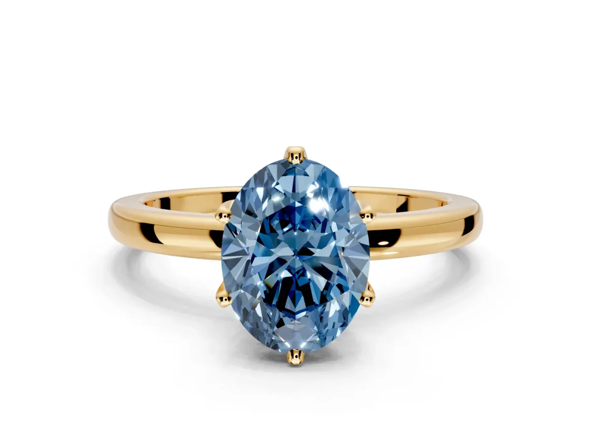 Solitaire Engagement Ring Setting for Fancy Blue Oval Center with Plain Band and Tulip Prong Head in Yellow Gold