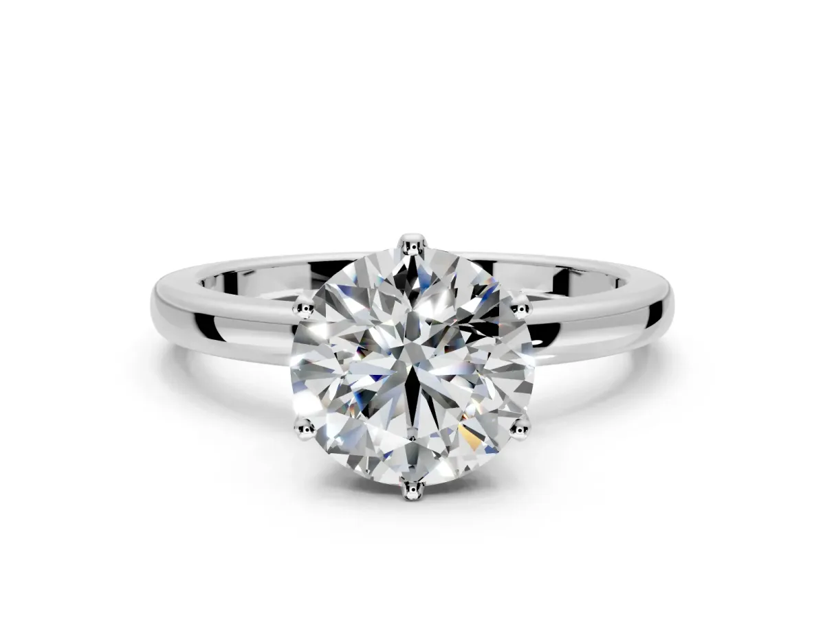 Solitaire Engagement Ring Setting for Round Cut Center with Plain Band and Tulip Prong Head in White Gold