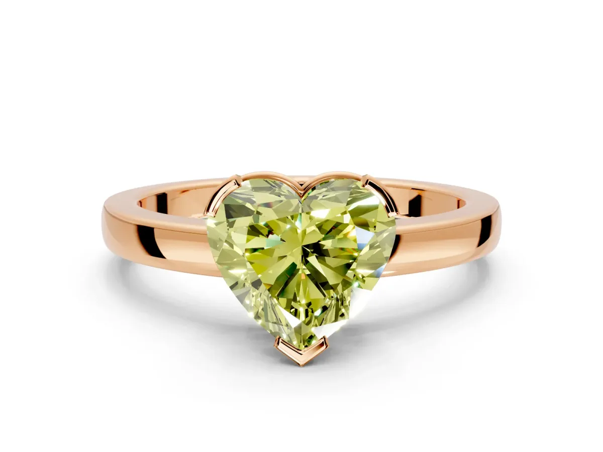 Solitaire Engagement Ring Setting for Fancy Yellow Heart-Shaped Center with Plain Band and Flat Tab Prong Head in Rose Gold
