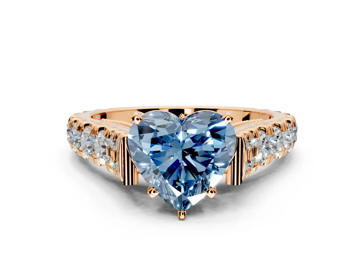 Solitaire Engagement Ring Setting for Fancy Blue Heart-Shaped Center with Pave Cathedral Shoulders and Prong Head in Rose Gold