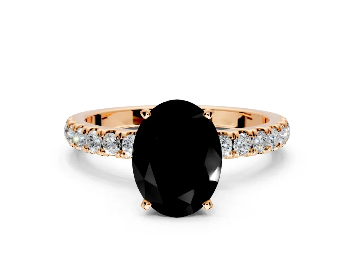 Open Basket Engagement Ring Setting for Fancy Black Oval Center with Pave Band and Prong Head in Rose Gold