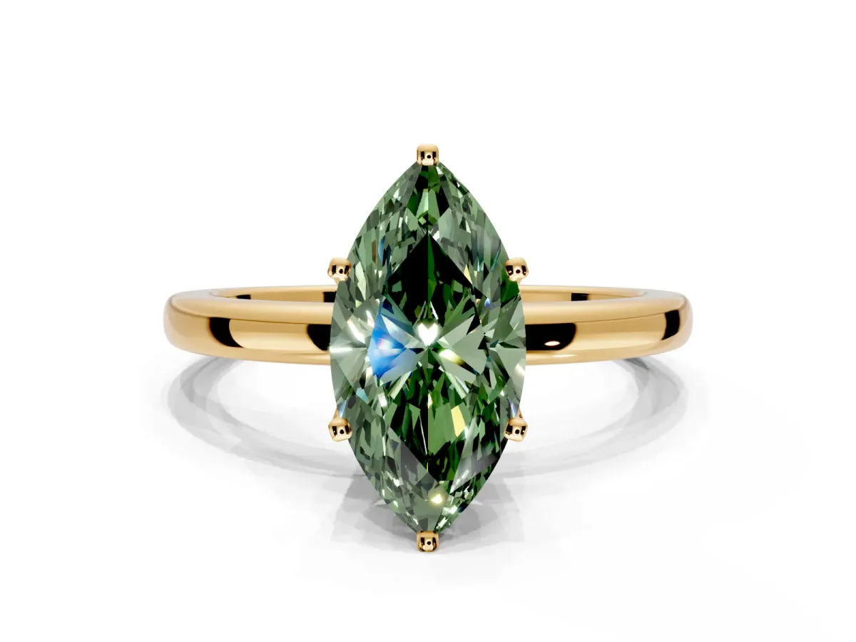 Solitaire Engagement Ring Setting for Fancy Green Marquise Center with Plain Band and Tulip Prong Head in Yellow Gold