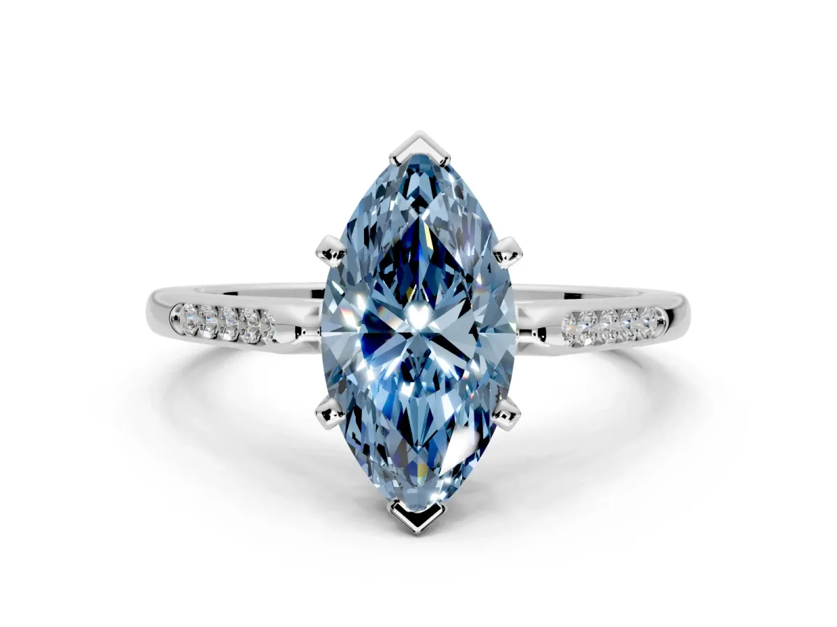 Solitaire Engagement Ring Setting for Fancy Blue Marquise Center with Channel Accents and Prong Head in Platinum