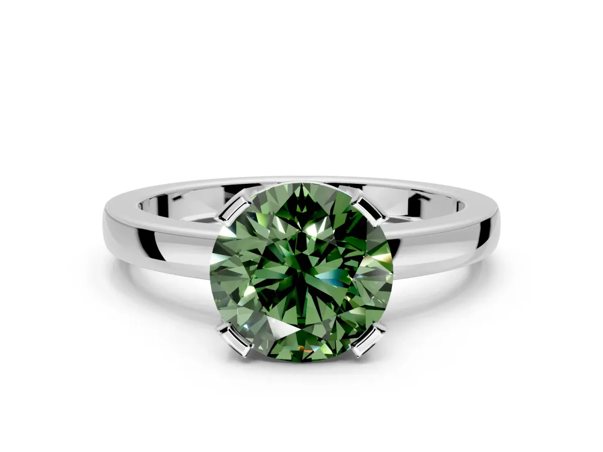 Solitaire Engagement Ring Setting for Fancy Green Round Cut Center with Plain Band and Flat Tab Prong Head in Platinum