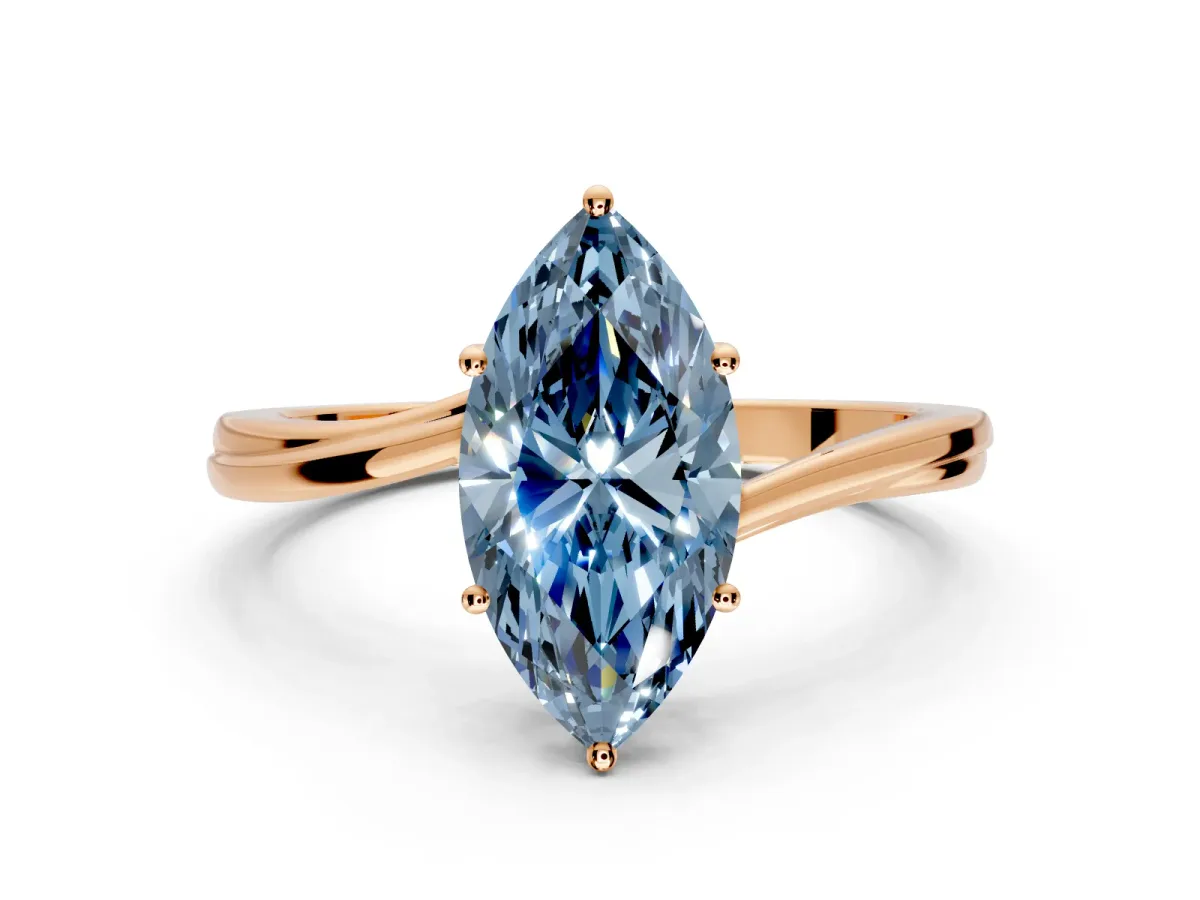 Solitaire Engagement Ring Setting for Fancy Blue Marquise Center with Plain Bypass Twist Band and Prong Head in Rose Gold