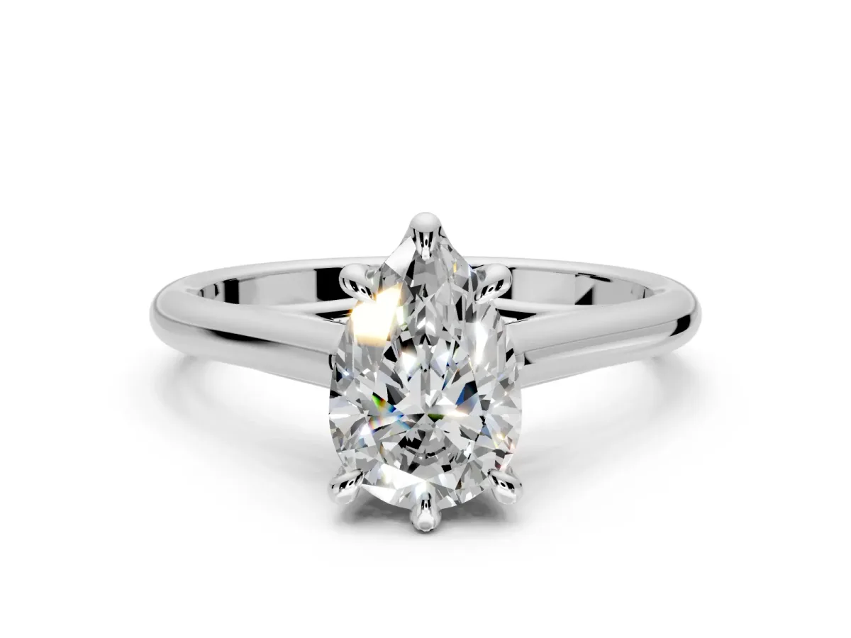 Solitaire Engagement Ring Setting for Pear-Shaped Center with Cathedral Band and Prong Head in White Gold