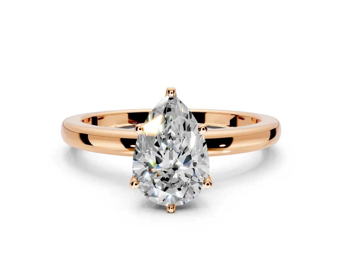 Solitaire Engagement Ring Setting for Pear-Shaped Center with Plain Band and Tulip Prong Head in Rose Gold