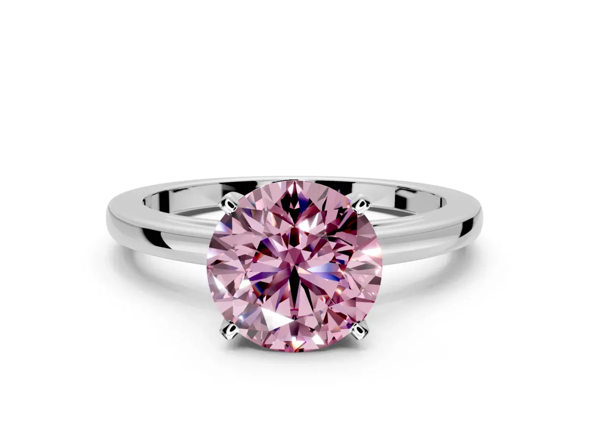 Solitaire Engagement Ring Setting for Fancy Pink Round Cut Center with Basket Rail and Prong Head in White Gold