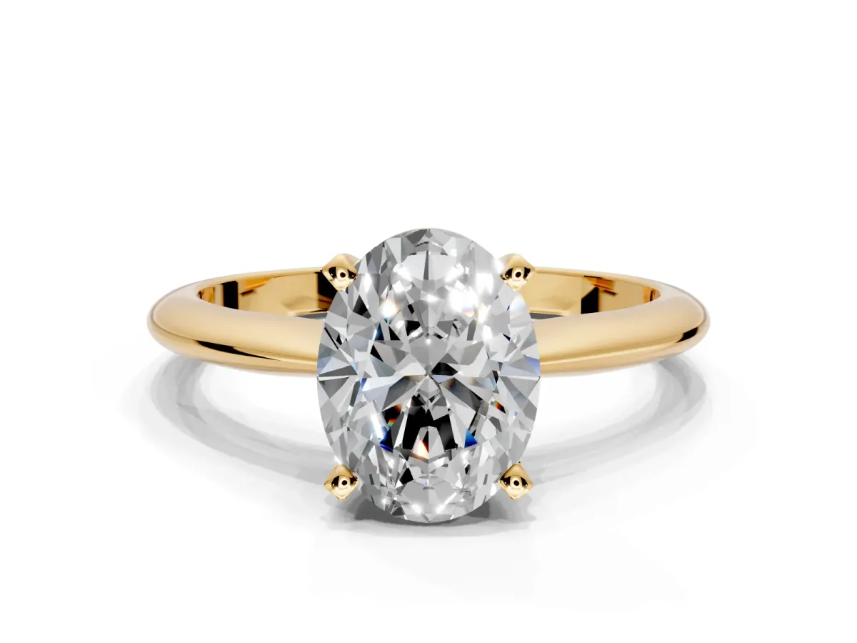 Solitaire Engagement Ring Setting for Oval Center with Knife Ridge Band and Claw Prong Head in Yellow Gold