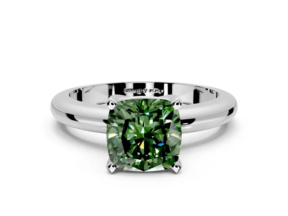 Solitaire Engagement Ring Setting for Fancy Green Cushion Cut Center with Wire Band and Prong Head in Platinum