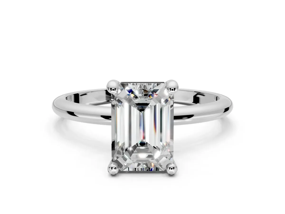 Minimalist Solitaire Engagement Ring Setting for Emerald Cut Center with Thin Band and Prong Head in Platinum