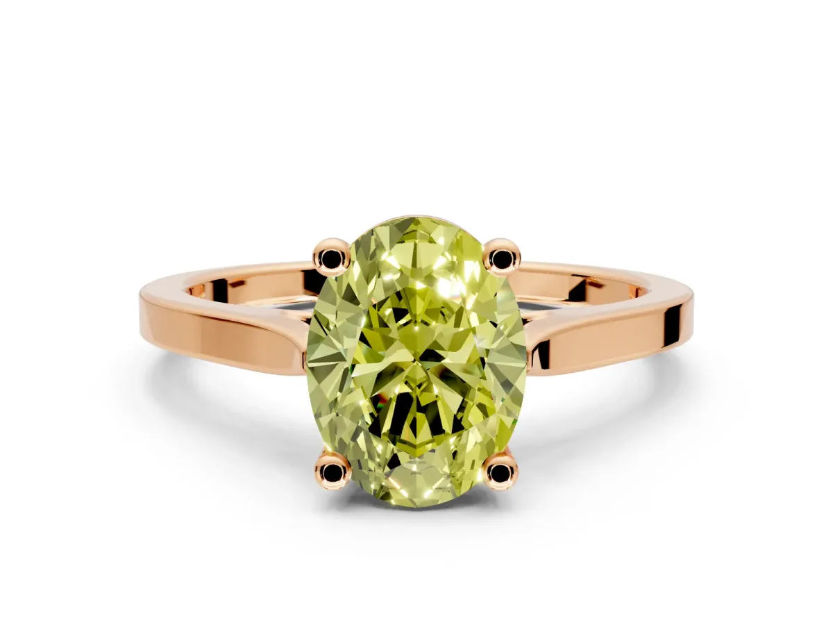 Solitaire Engagement Ring Setting for Fancy Yellow Oval Center with Tapered Shoulders and Prong Head in Rose Gold