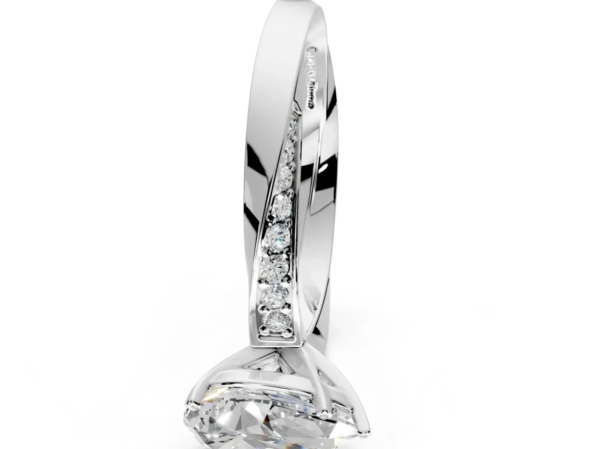 Side Accent Engagement Ring Setting for Pear-Shaped Center with Accent Shoulders and Prong Head in White Gold