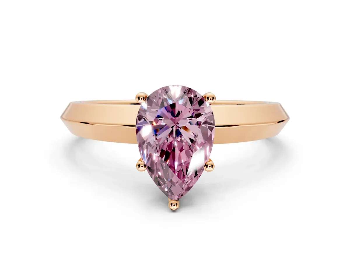 Solitaire Engagement Ring Setting for Fancy Pink Pear-Shaped Center with Wide Knife Ridge Band and Prong Head in Rose Gold