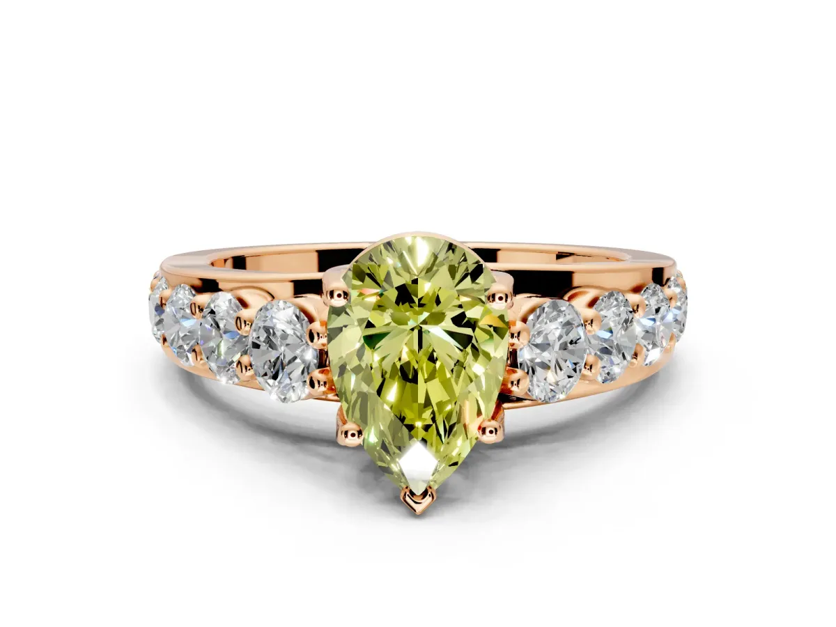 Solitaire Engagement Ring Setting for Fancy Yellow Pear-Shaped Center with Graduated Shared Prongs and Prong Head in Rose Gold