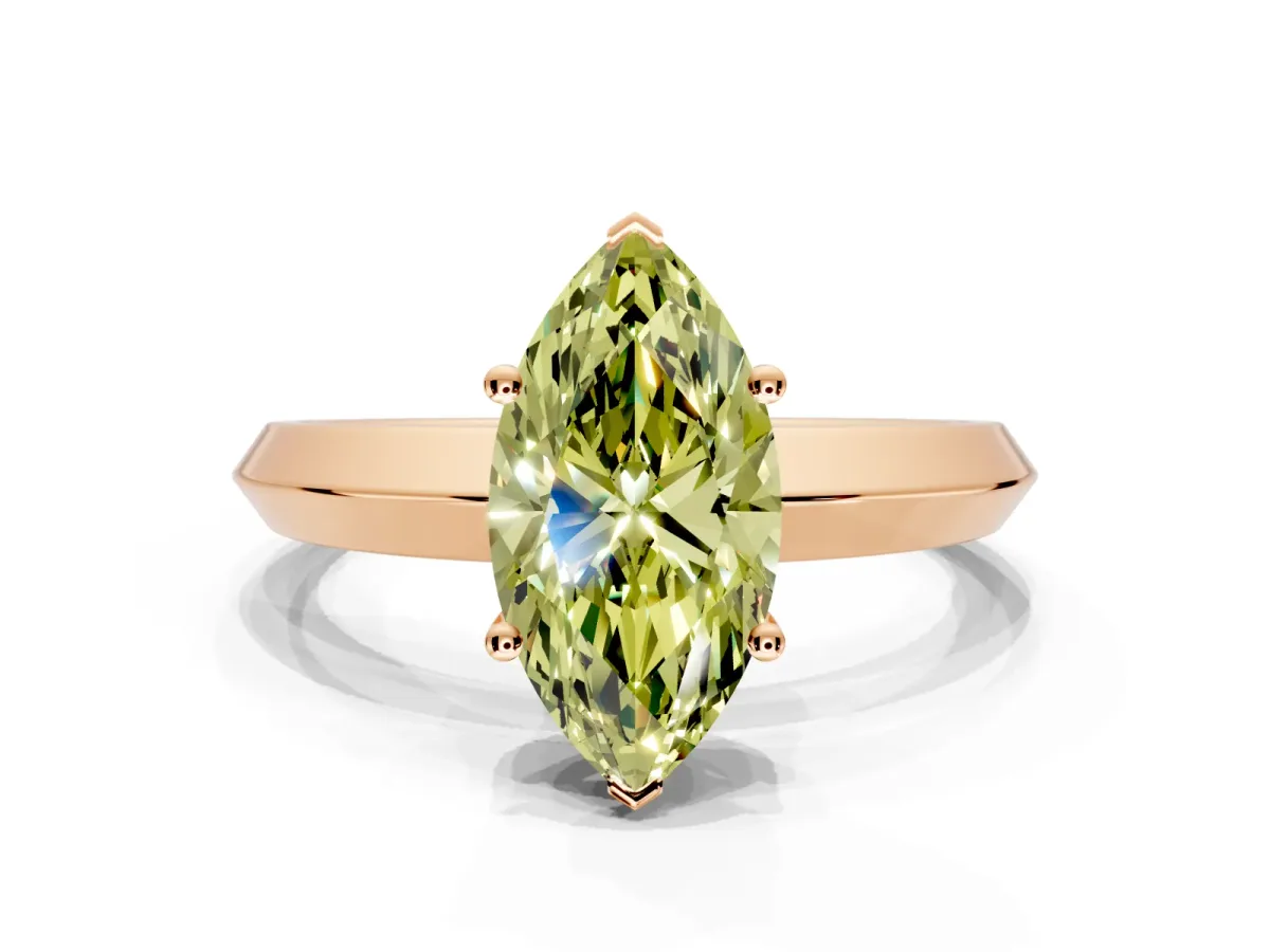 Solitaire Engagement Ring Setting for Fancy Yellow Marquise Center with Wide Knife Ridge Band and Prong Head in Rose Gold