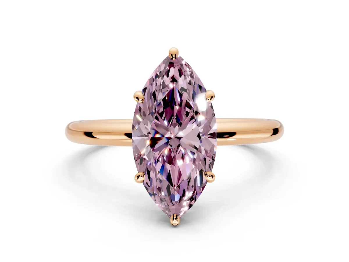 Low-Set Solitaire Engagement Ring Setting for Fancy Pink Marquise Center with Thin Plain Band and Prong Head in Rose Gold