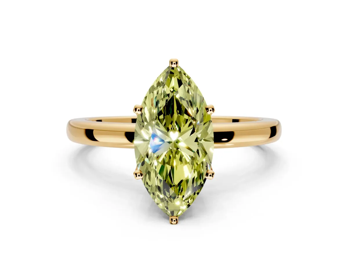 Solitaire Engagement Ring Setting for Fancy Yellow Marquise Center with Plain Band and Tulip Prong Head in Yellow Gold