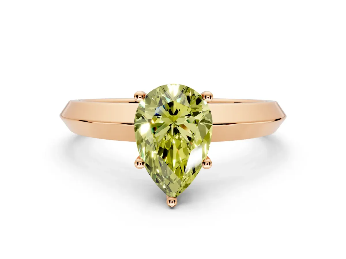 Solitaire Engagement Ring Setting for Fancy Yellow Pear-Shaped Center with Wide Knife Ridge Band and Prong Head in Rose Gold