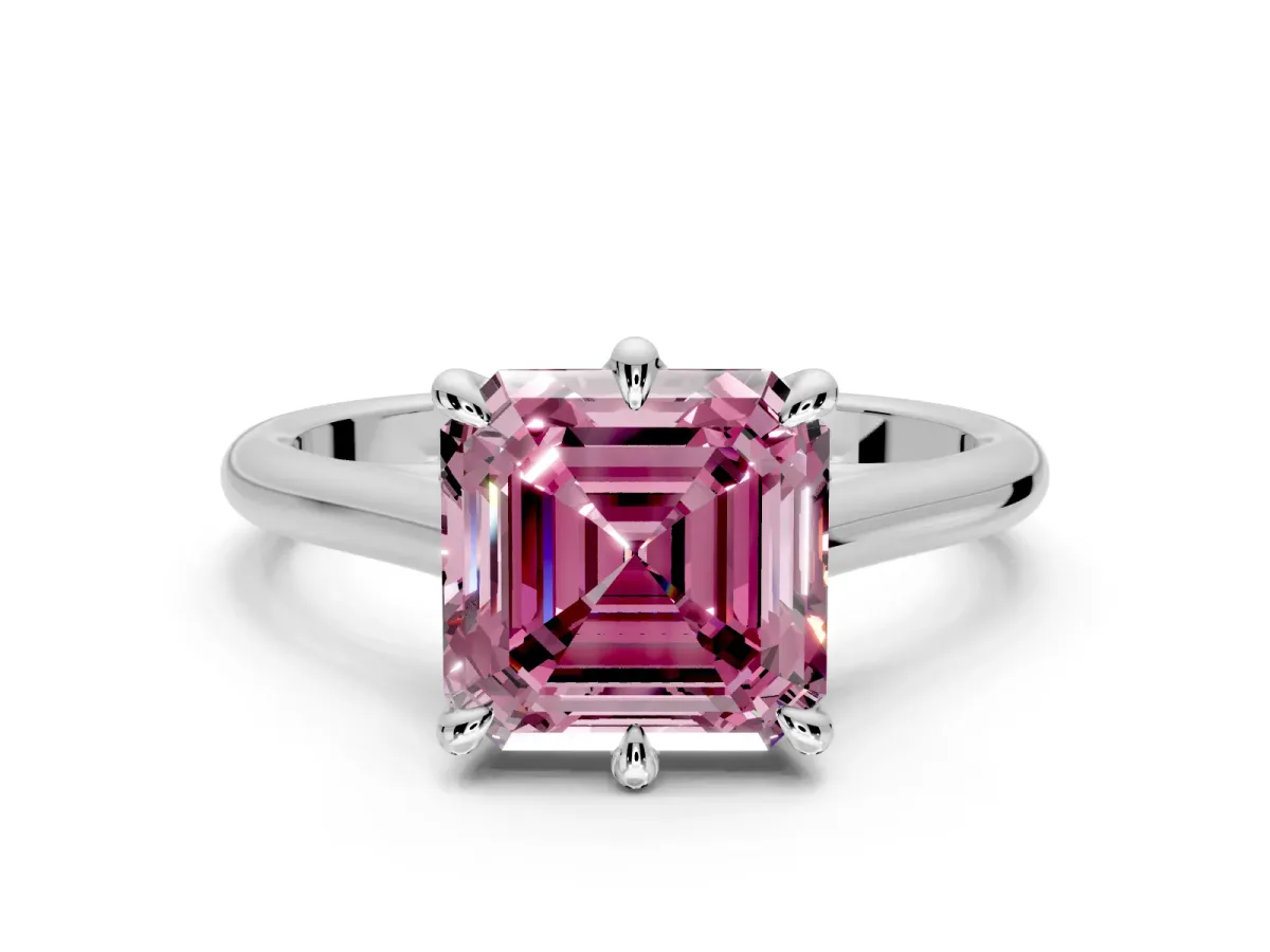 Solitaire Engagement Ring Setting for Fancy Pink Asscher Cut Center with Cathedral Band and Prong Head in Platinum