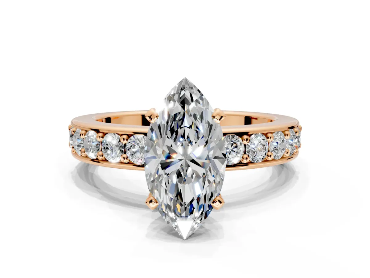 Solitaire Engagement Ring Setting for Marquise Center with Channel-Set Accents and Prong Head in Rose Gold