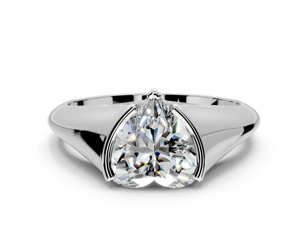 Tension Engagement Ring Setting for Heart-Shaped Center with Wide Tapered Band and Tension Head in White Gold