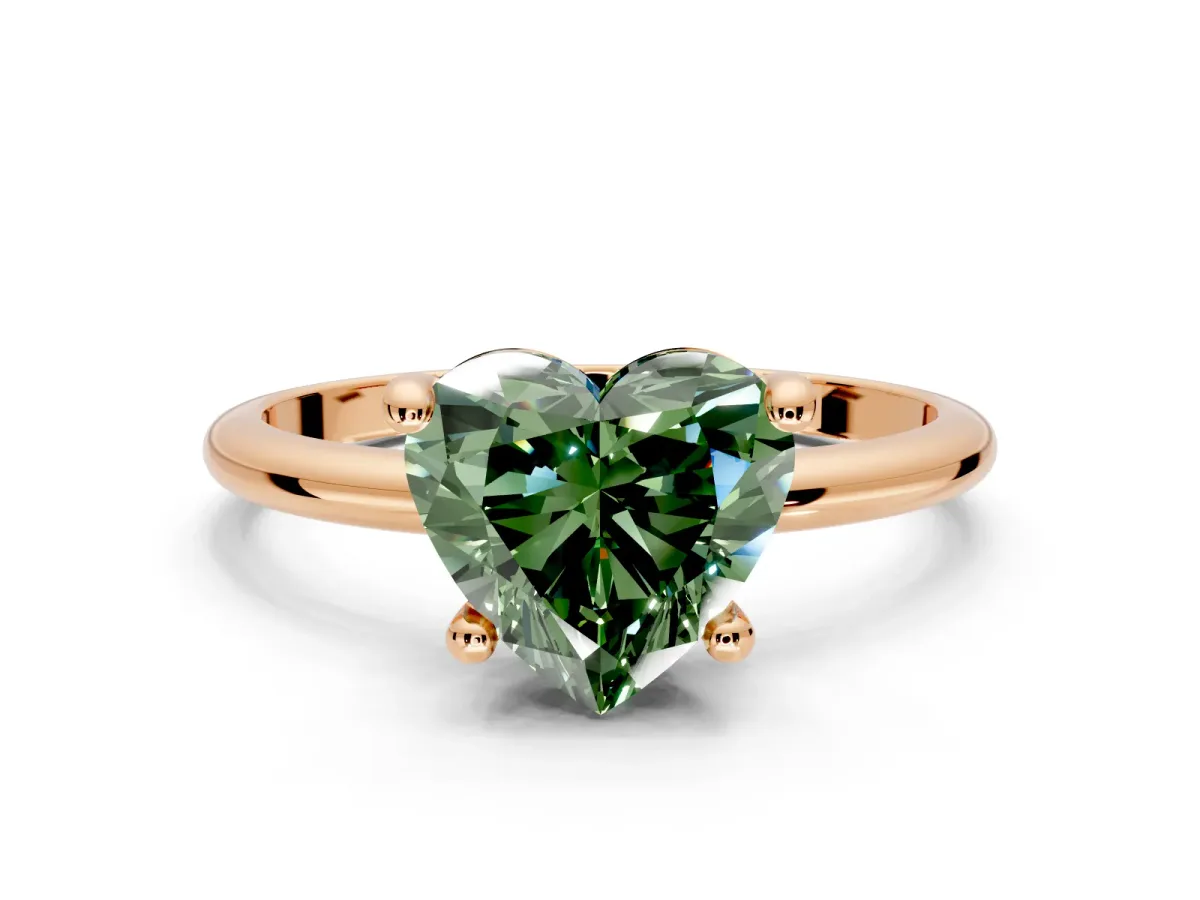 Minimalist Solitaire Engagement Ring Setting for Fancy Green Heart-Shaped Center with Thin Band and Prong Head in Rose Gold
