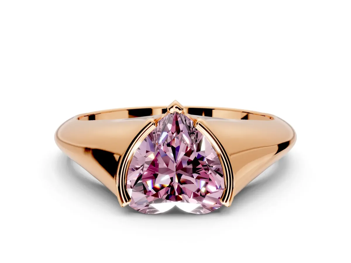 Tension Engagement Ring Setting for Fancy Pink Heart-Shaped Center with Wide Tapered Band and Tension Head in Rose Gold