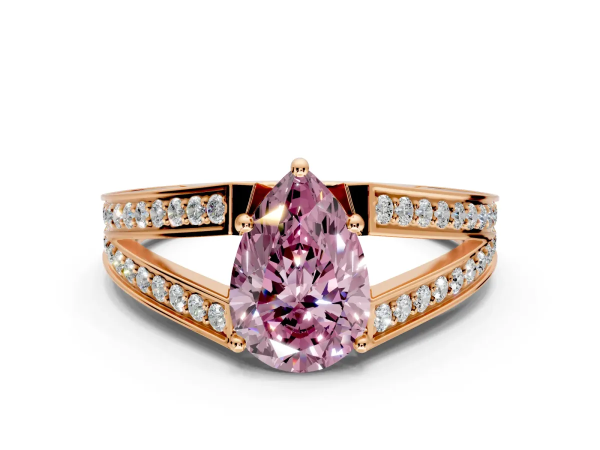 Split Shank Engagement Ring Setting for Fancy Pink Pear-Shaped Center with Pave Split Shank and Prong Head in Rose Gold