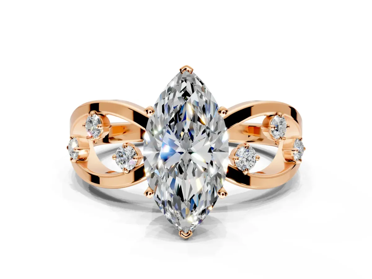 Solitaire Engagement Ring Setting for Marquise Center with Criss-Cross Accent Band and Prong Head in Rose Gold