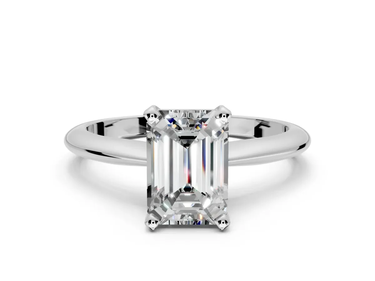 Solitaire Engagement Ring Setting for Emerald Cut Center with Knife Ridge Band and Claw Prong Head in White Gold