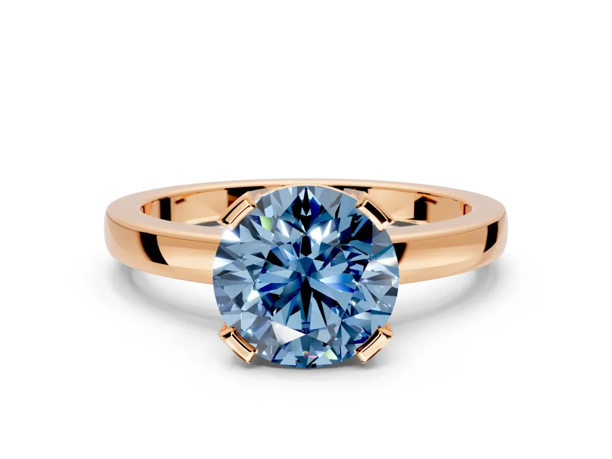 Solitaire Engagement Ring Setting for Fancy Blue Round Cut Center with Plain Band and Flat Tab Prong Head in Rose Gold