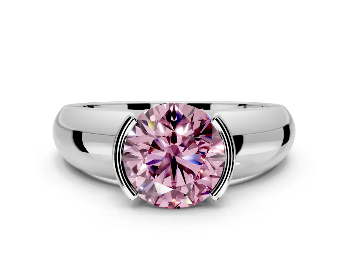 Tension Engagement Ring Setting for Fancy Pink Round Cut Center with Wide Flat Band and Tension Head in Sterling Silver