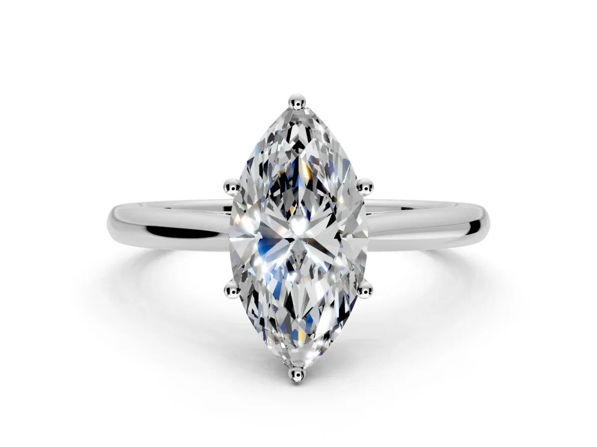 Solitaire Engagement Ring Setting for Marquise Center with Narrow Cathedral Band and Prong Head in Sterling Silver