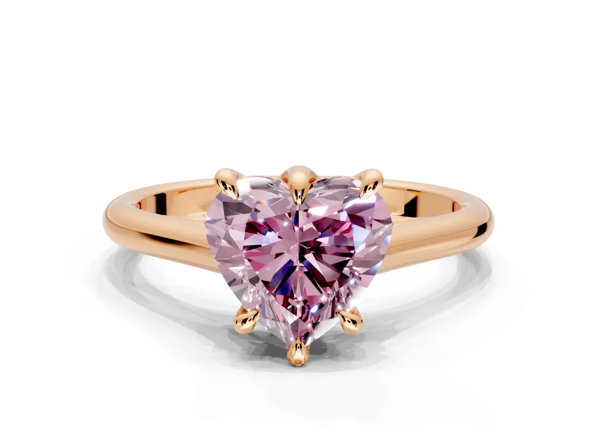 Solitaire Engagement Ring Setting for Fancy Pink Heart-Shaped Center with Cathedral Band and Prong Head in Rose Gold