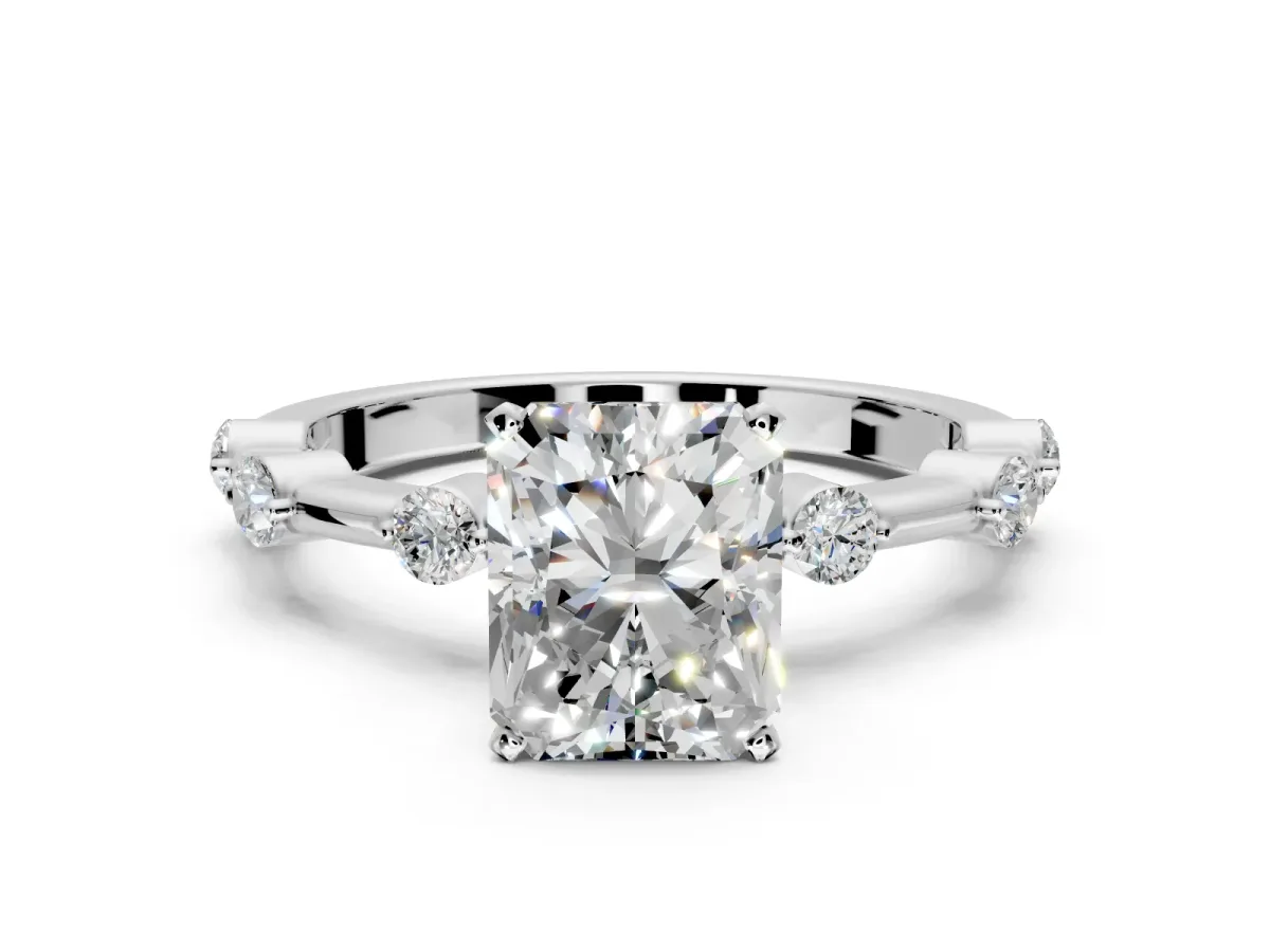 Solitaire Engagement Ring Setting for Radiant Cut Center with Bezel Station Band and Prong Head in Platinum
