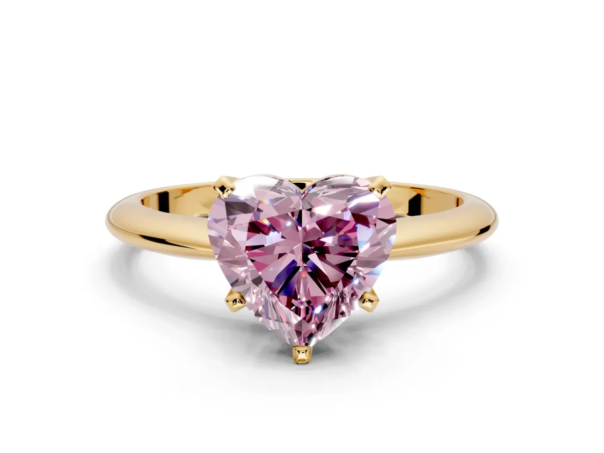 Solitaire Engagement Ring Setting for Fancy Pink Heart-Shaped Center with Knife Ridge Band and Claw Prong Head in Yellow Gold