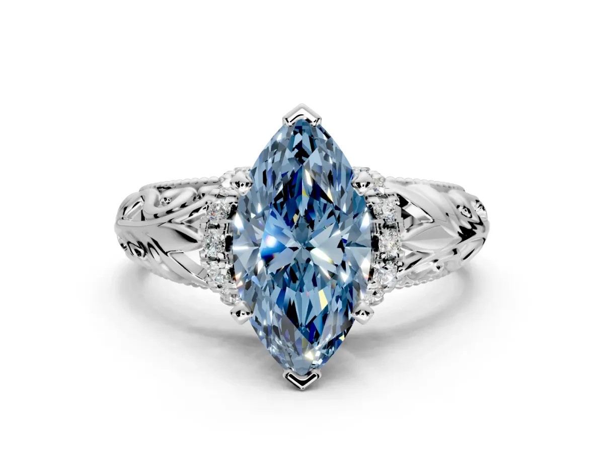 Solitaire Engagement Ring Setting for Fancy Blue Marquise Center with Filigree Accent Basket and Prong Head in Platinum