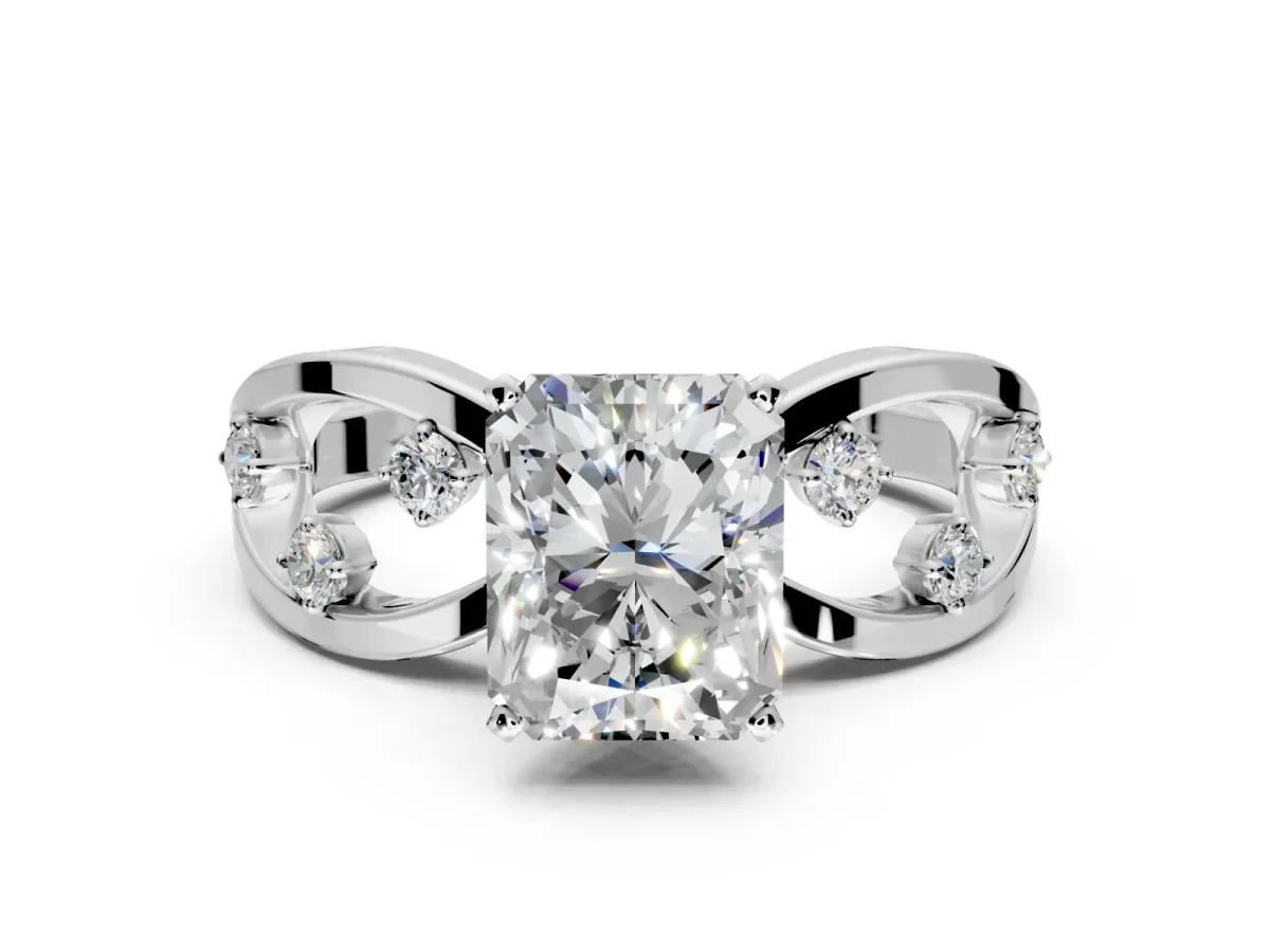 Solitaire Engagement Ring Setting for Radiant Cut Center with Criss-Cross Accent Band and Prong Head in Sterling Silver