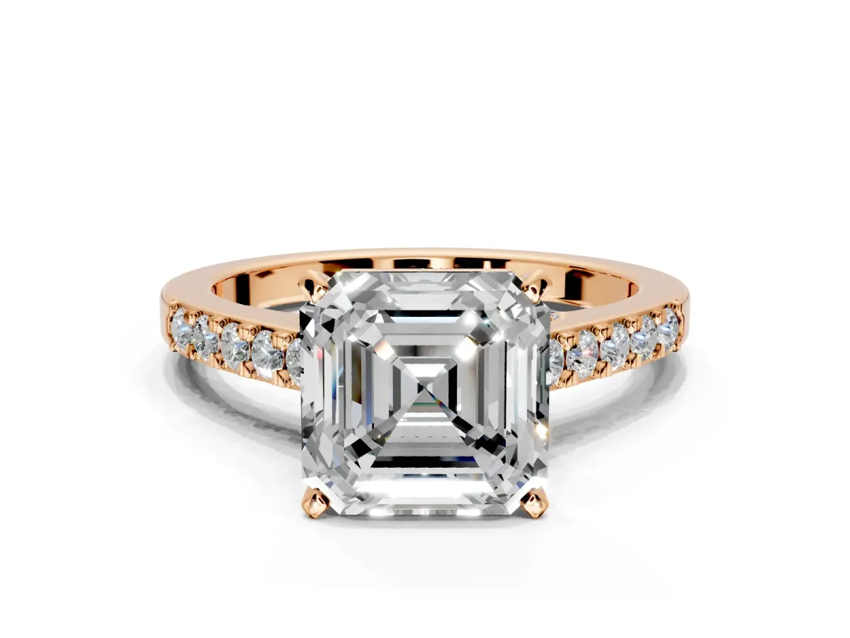 Solitaire Engagement Ring Setting for Asscher Cut Center with Crossover Accents and Prong Head in Rose Gold