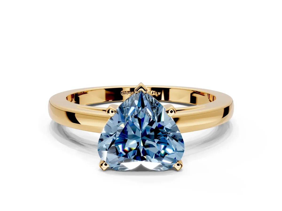 Solitaire Engagement Ring Setting for Fancy Blue Heart-Shaped Center with Basket Rail and Prong Head in Yellow Gold