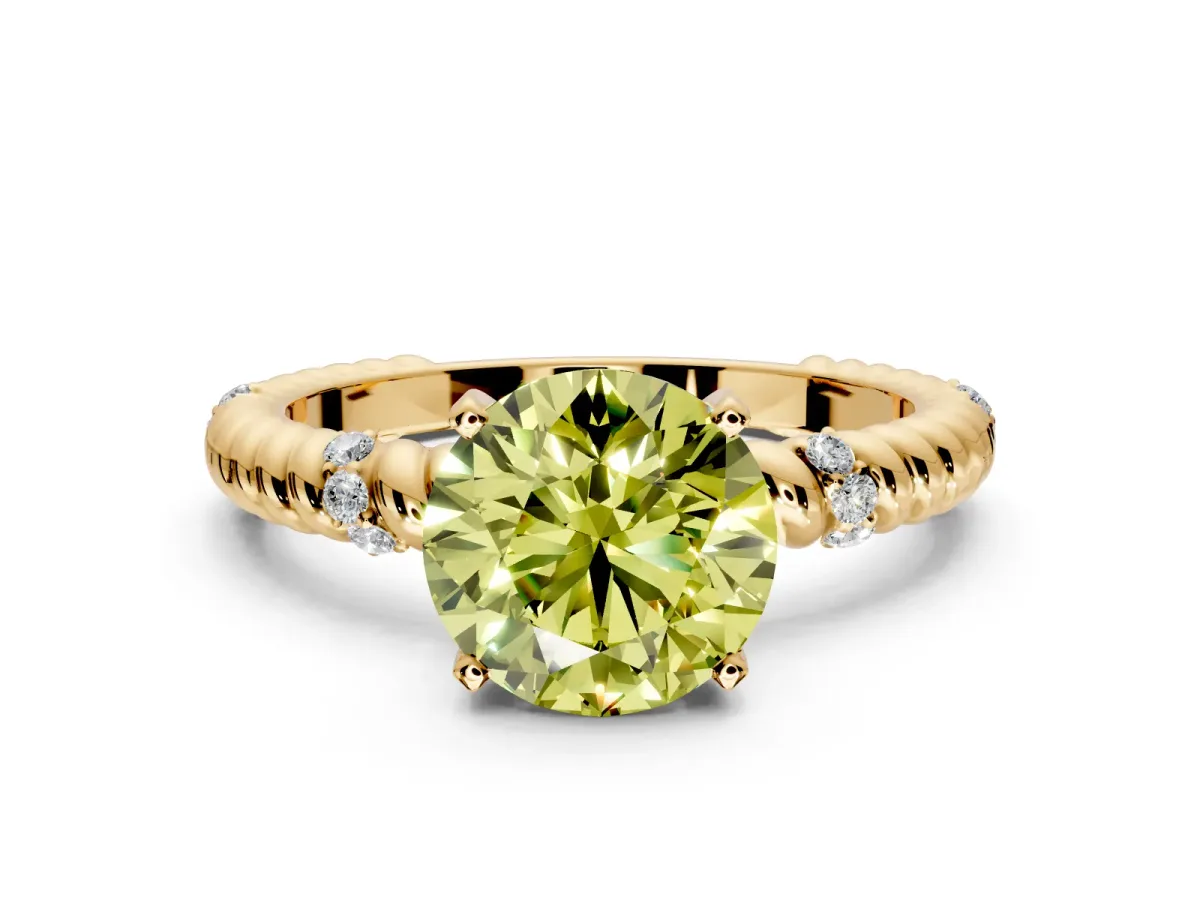 Rope Engagement Ring Setting for Fancy Yellow Round Cut Center with Accent Shoulders and Prong Head in Yellow Gold