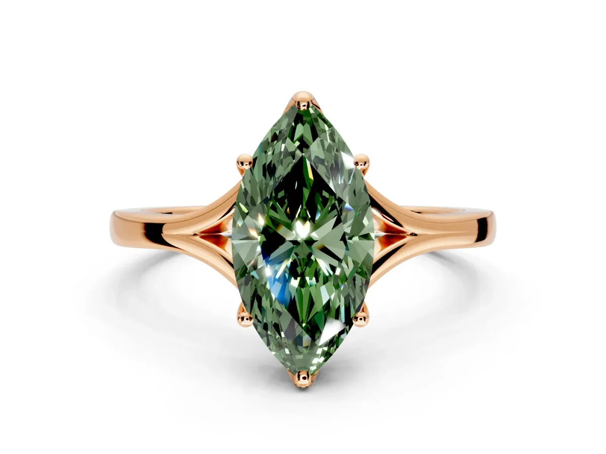 Solitaire Engagement Ring Setting for Fancy Green Marquise Center with Plain Split Shank and Prong Head in Rose Gold