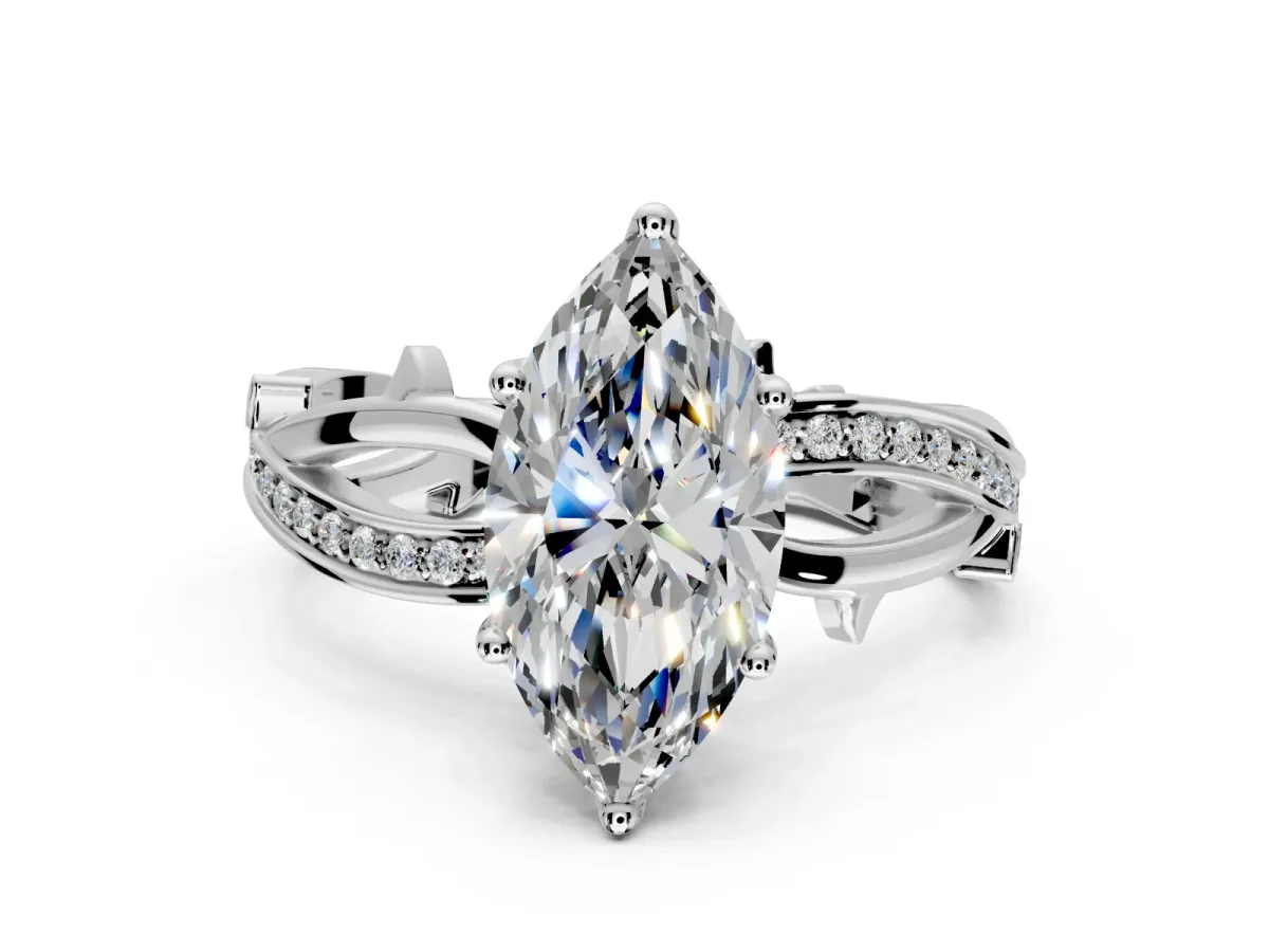 Solitaire Engagement Ring Setting for Marquise Center with Pave and Plain Crossover Band and Prong Head in Sterling Silver