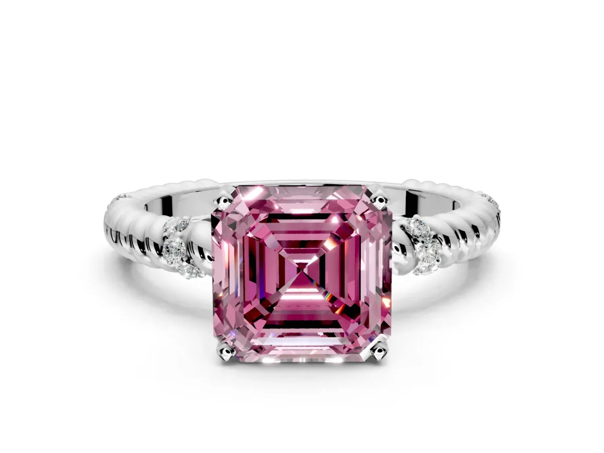 Rope Engagement Ring Setting for Fancy Pink Asscher Cut Center with Accent Shoulders and Prong Head in Platinum