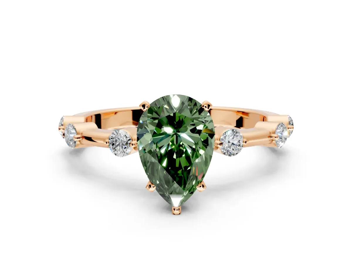 Solitaire Engagement Ring Setting for Fancy Green Pear-Shaped Center with Bezel Station Band and Prong Head in Rose Gold