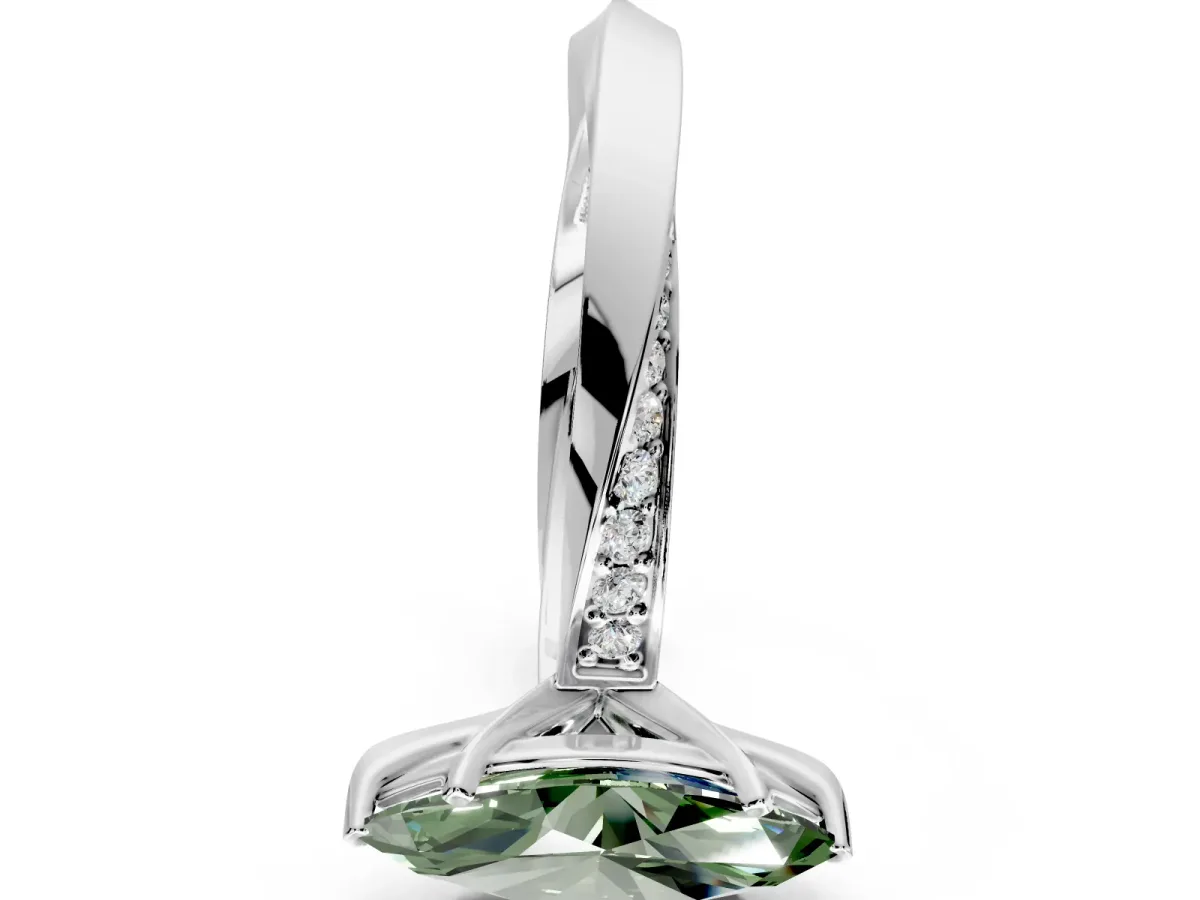 Side Accent Engagement Ring Setting for Fancy Green Marquise Center with Accent Shoulders and Prong Head in Platinum
