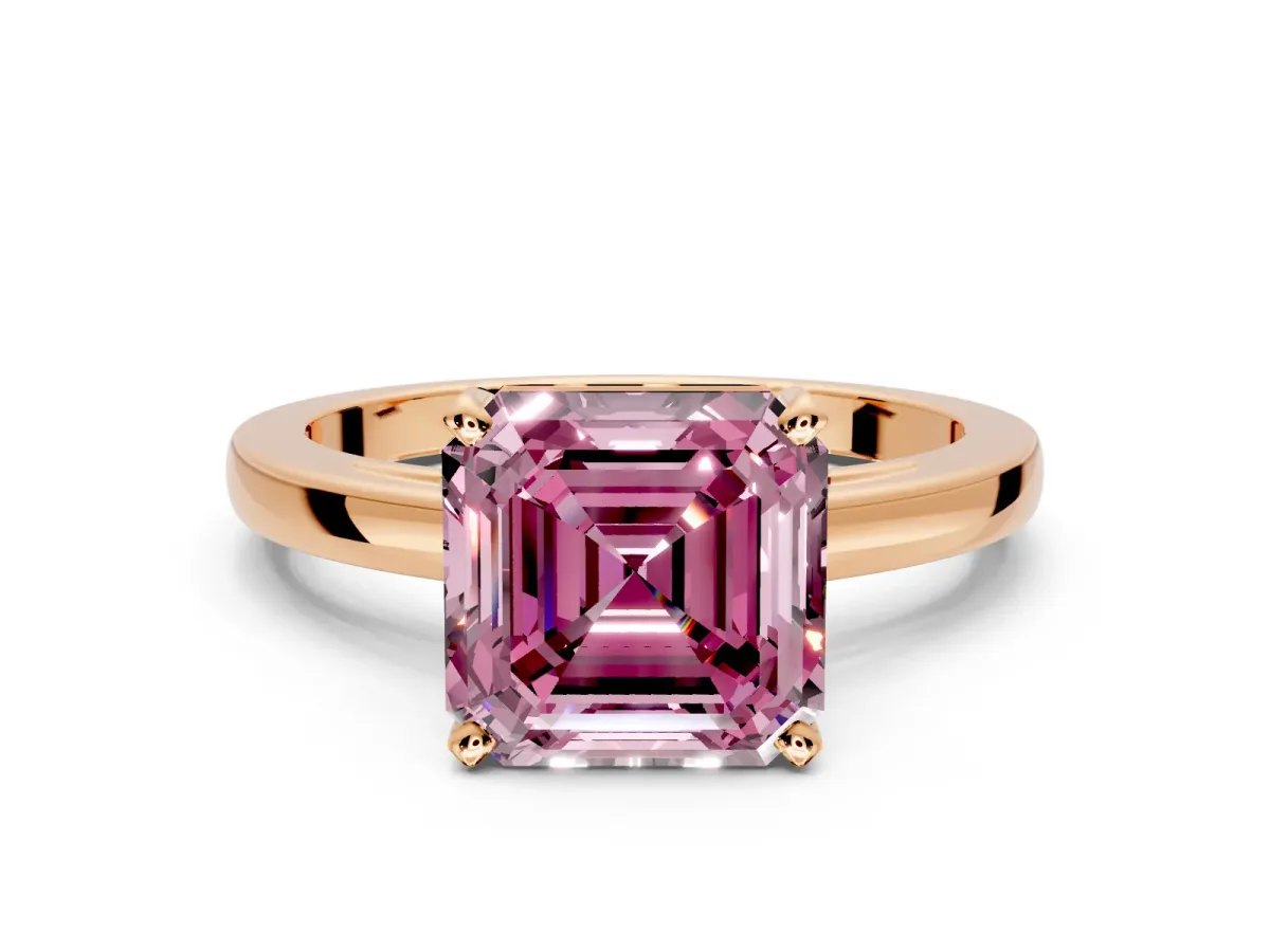 Solitaire Engagement Ring Setting for Fancy Pink Asscher Cut Center with Basket Rail and Prong Head in Rose Gold