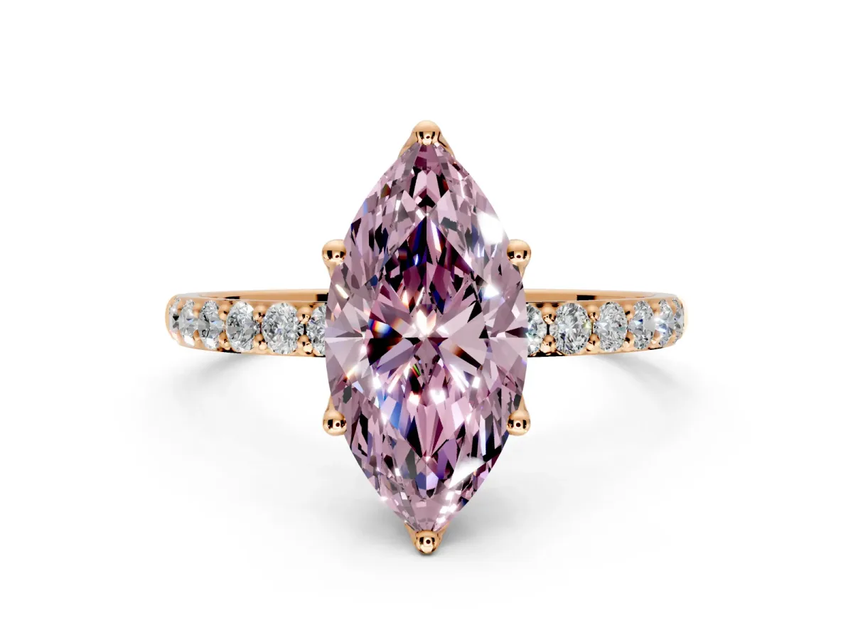 Solitaire Engagement Ring Setting for Fancy Pink Marquise Center with Fine Pave Accents and Prong Head in Rose Gold