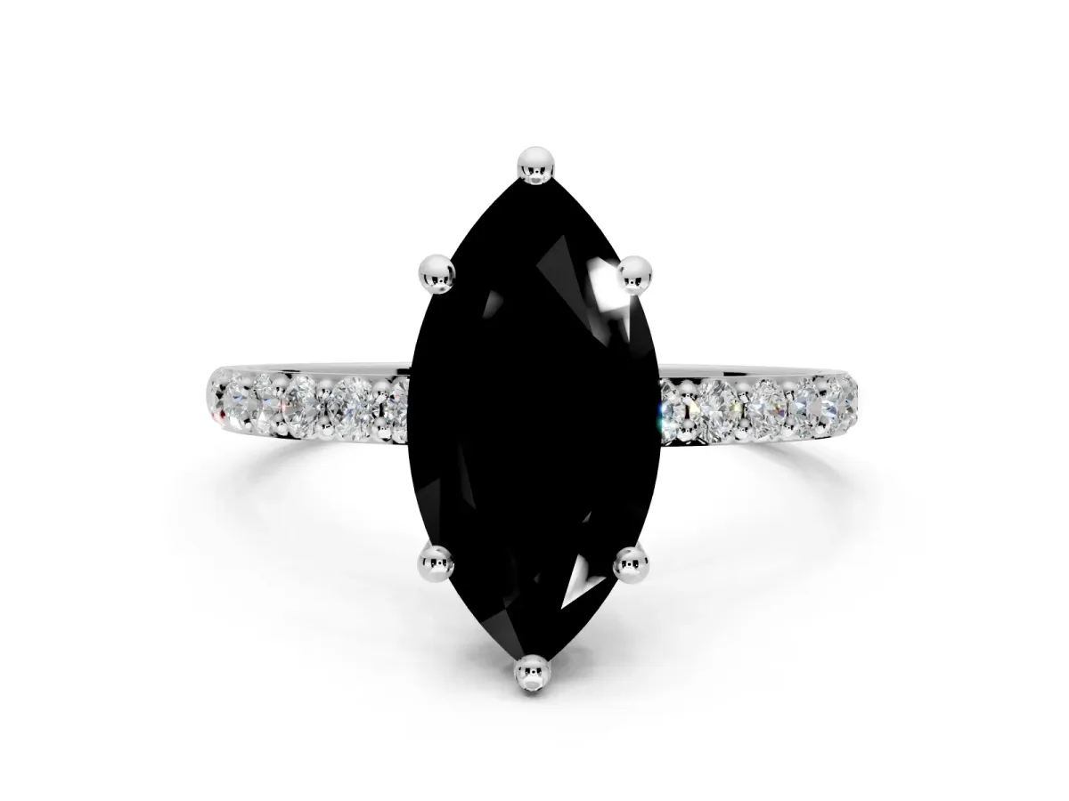 Solitaire Engagement Ring Setting for Fancy Black Marquise Center with Pave Accents and Prong Head in Platinum
